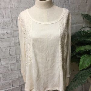 Hannah cream waffle weave and Lace sweater